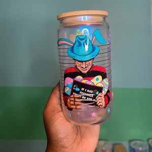 Freddy Easter 16oz glass can cup with bamboo lid and straw